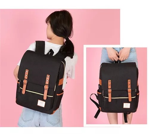 Mochila Morral Vintage Usb Color Negro - Imagen 2