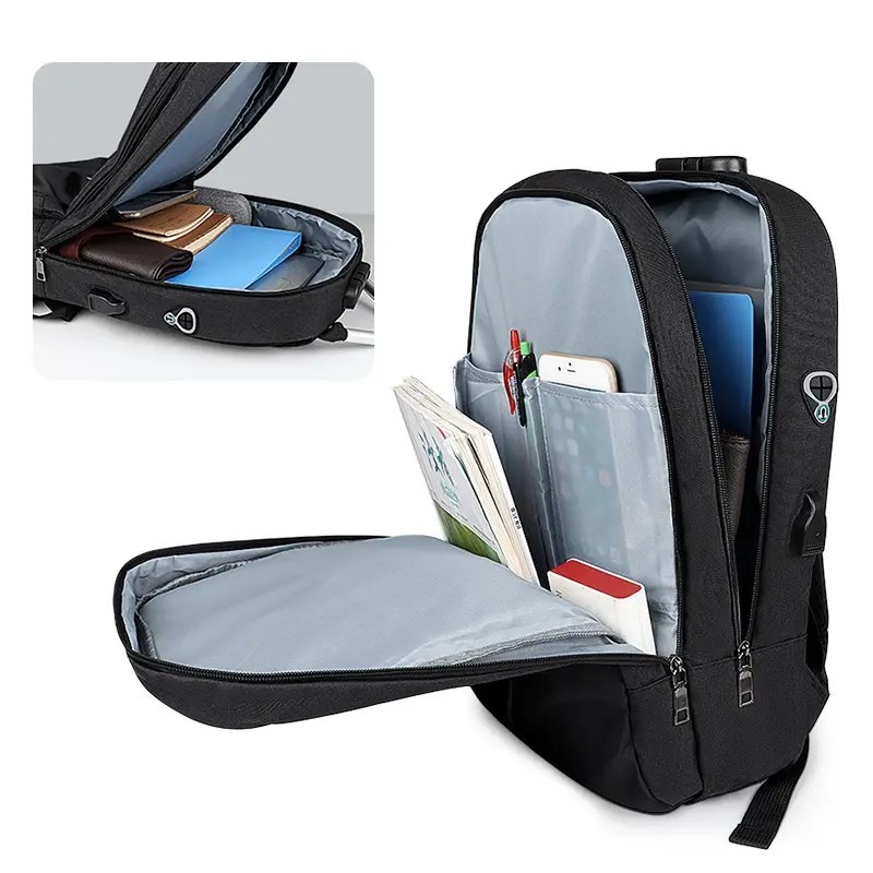 Mochila Antirrobo Con Clave Impermeable Usb - Negro - Imagen 2