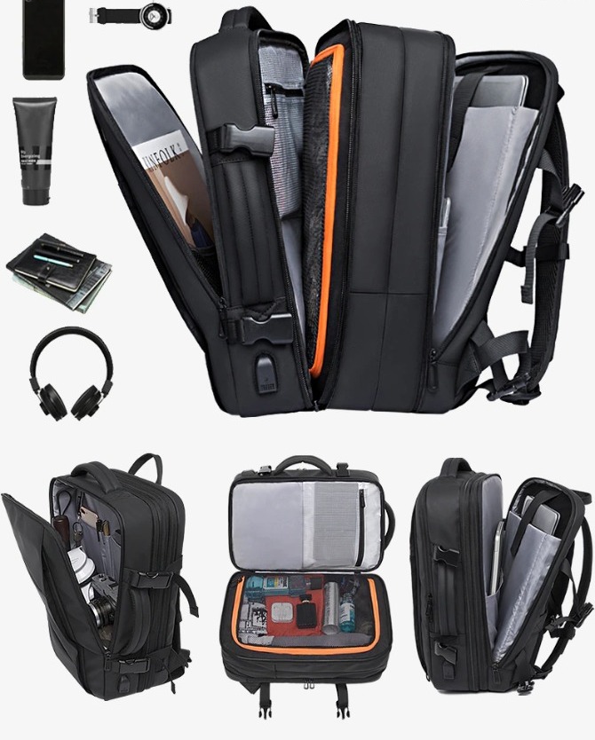 Mochila de Viaje USB Maleta de Mano Expandible a 37L Impermeable - Imagen 2