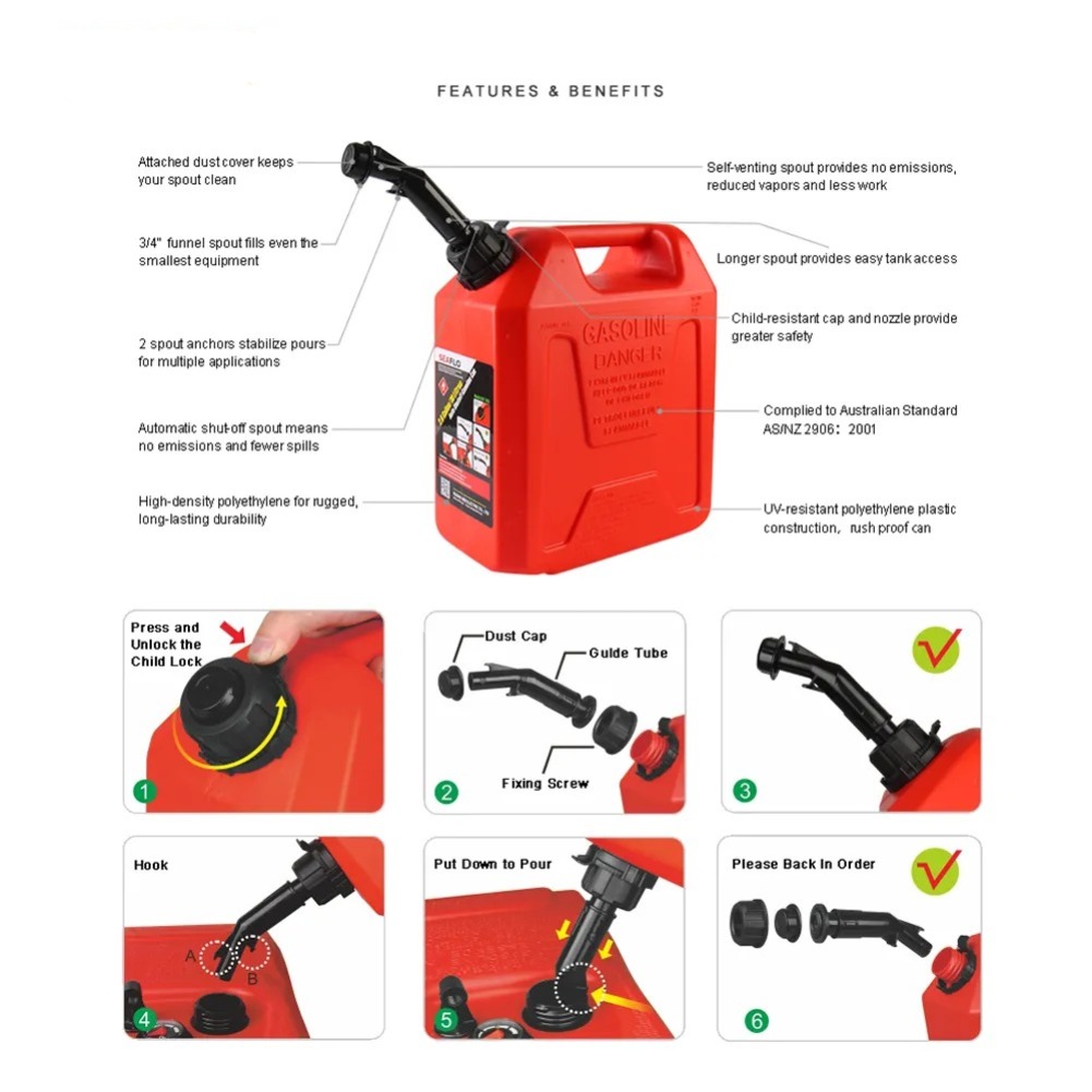 Galonera Tanque de Gasolina 10 Litros - Rojo - Imagen 2
