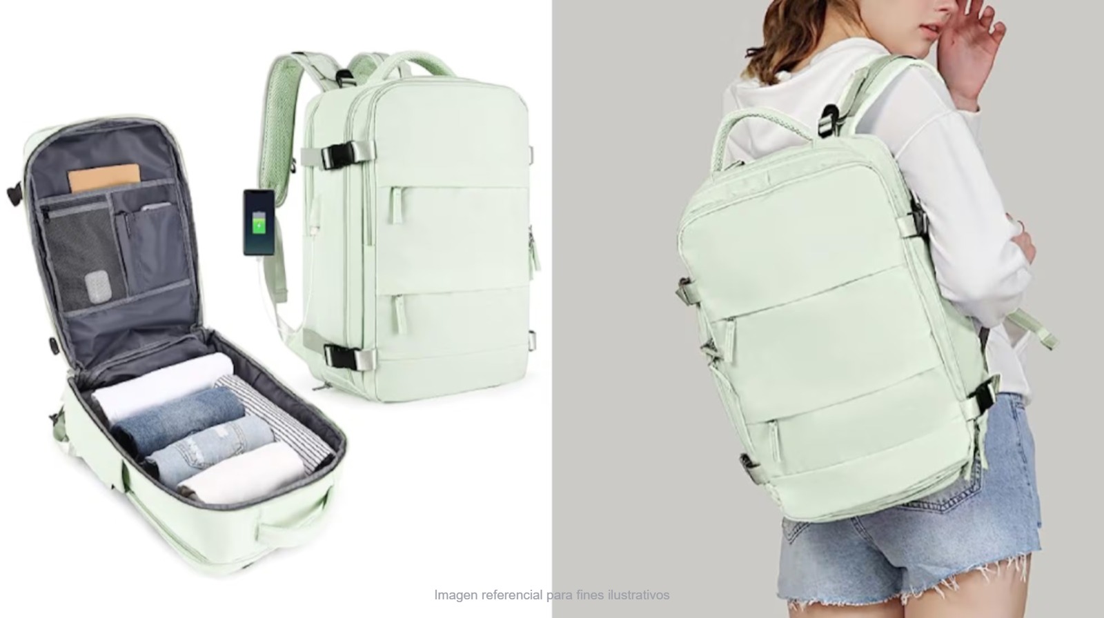 Mochila de Viaje Bolso de Mano Multiequipaje- Menta - Imagen 2