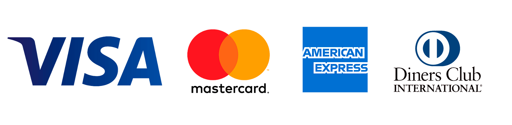 Visa, Mastercard, American Express, Diners