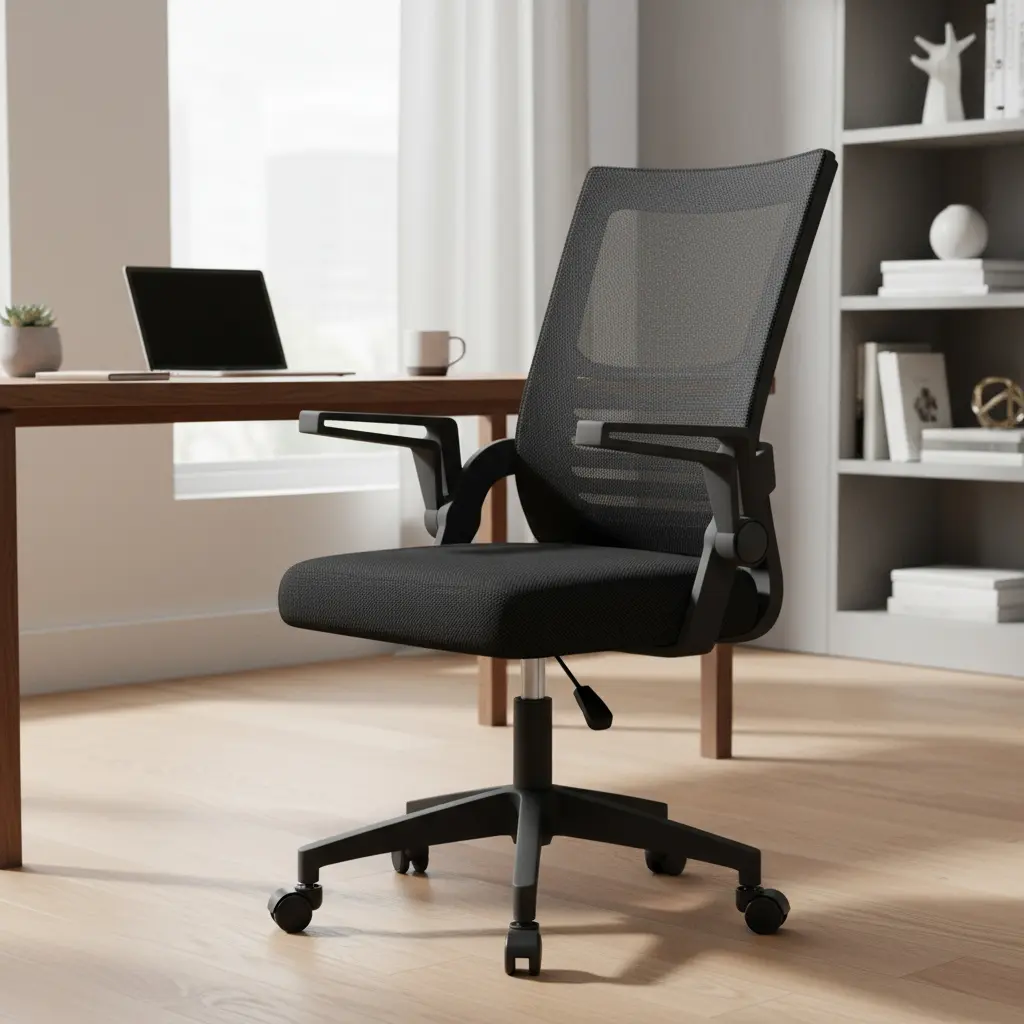 Silla Ergonómica de Oficina con Soporte Lumbar y Asiento Acolchado Negro - Imagen 2