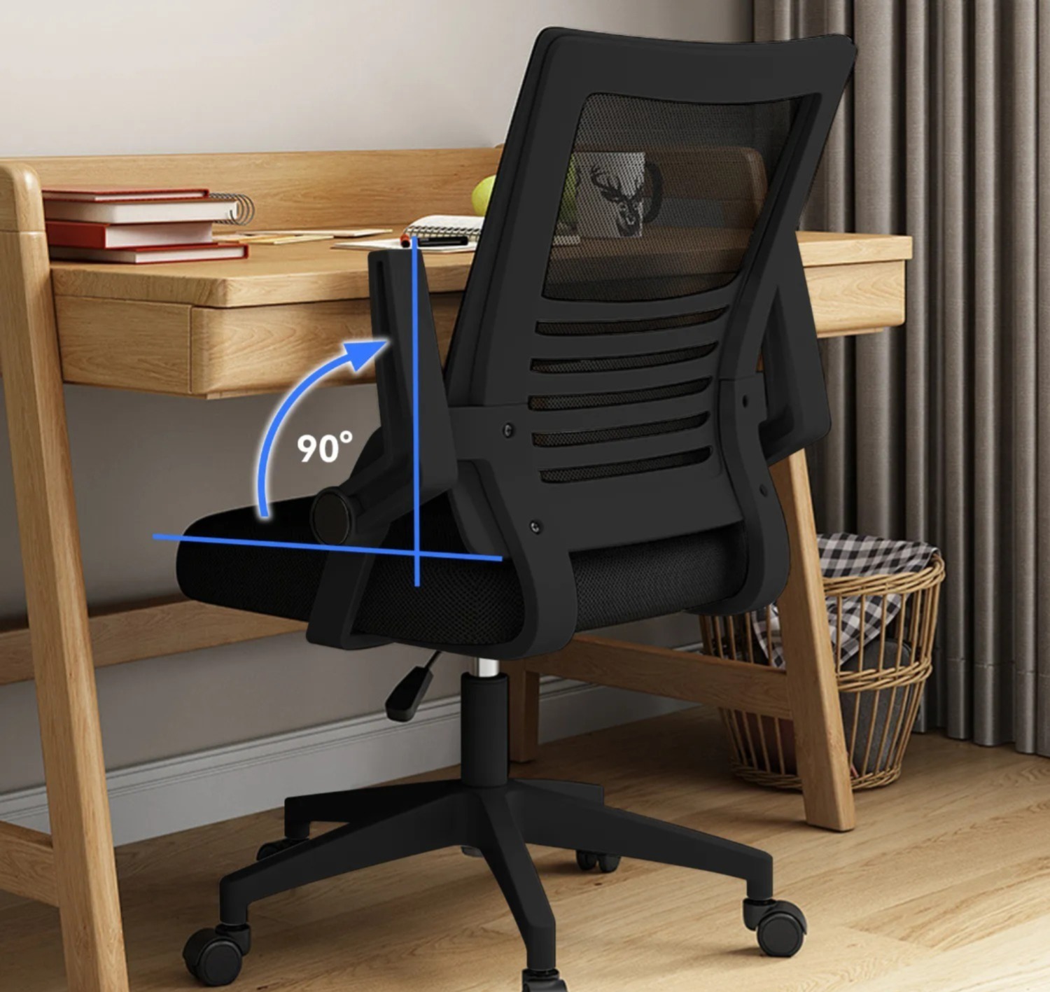 Silla Ergonómica de Oficina con Soporte Lumbar y Asiento Acolchado Negro - Imagen 3