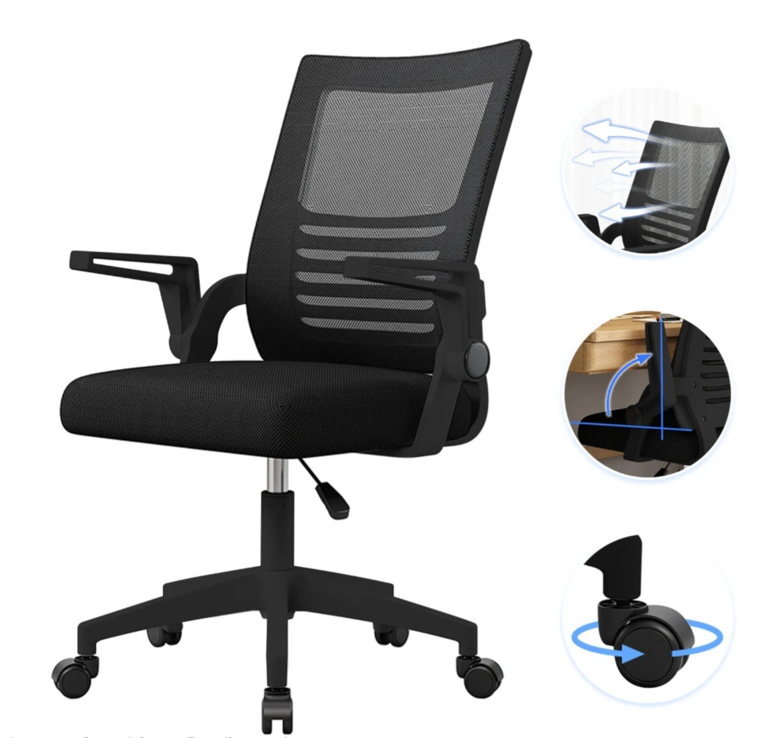Silla Ergonómica de Oficina con Soporte Lumbar y Asiento Acolchado Negro - Imagen 4