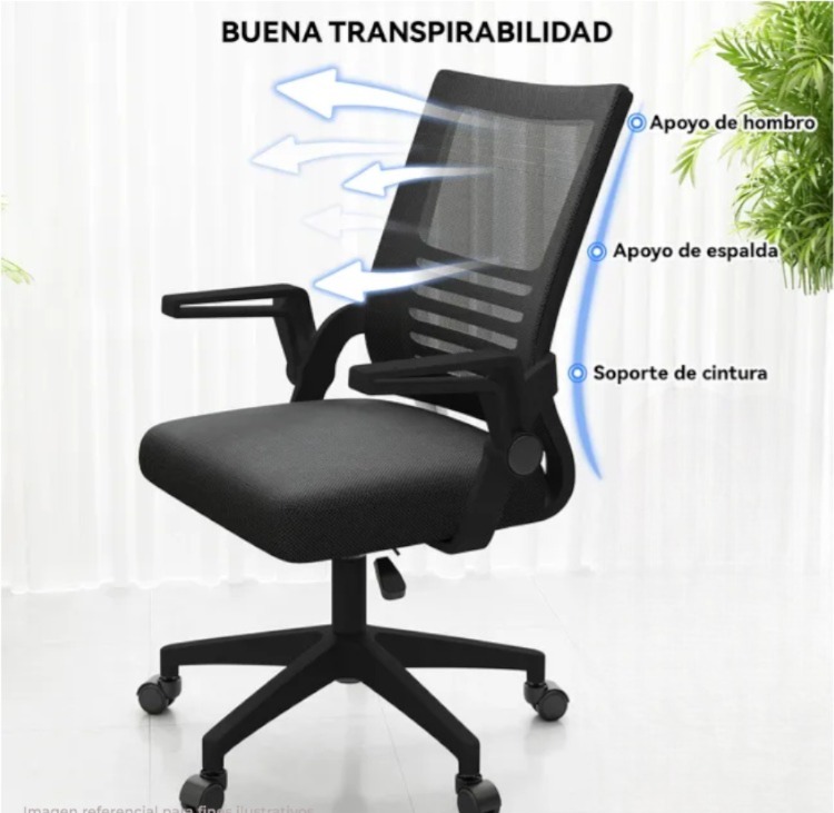 Silla Ergonómica de Oficina con Soporte Lumbar y Asiento Acolchado Negro - Imagen 5