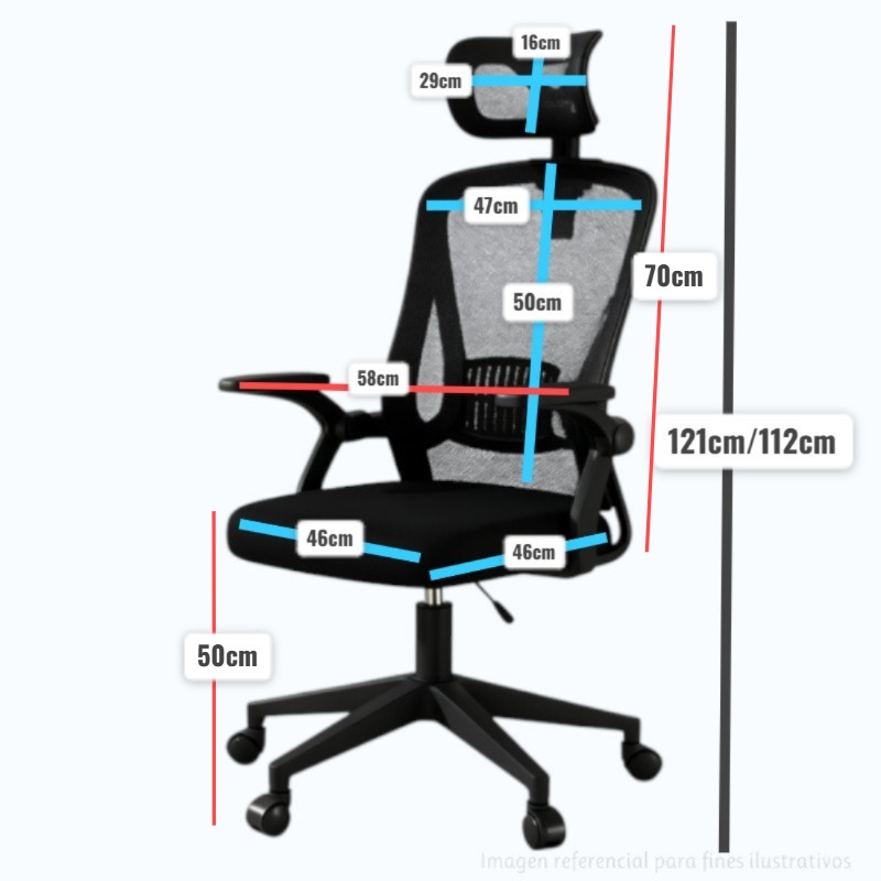 Silla de Oficina Ergonómica con soporte de Cabeza Negro - Imagen 2
