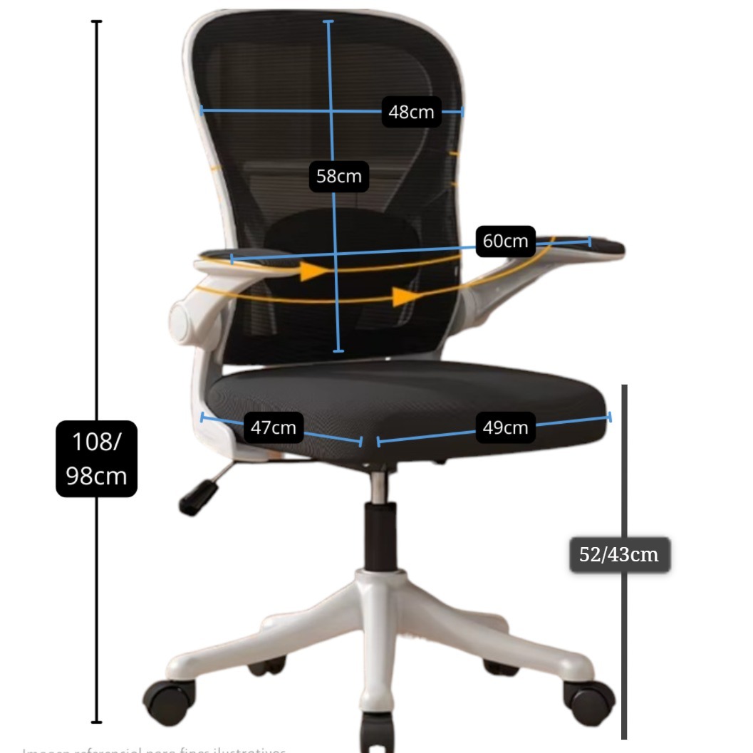 Silla Ergonómica con Altura Regulable y Brazos Abatibles Blanca - Imagen 2
