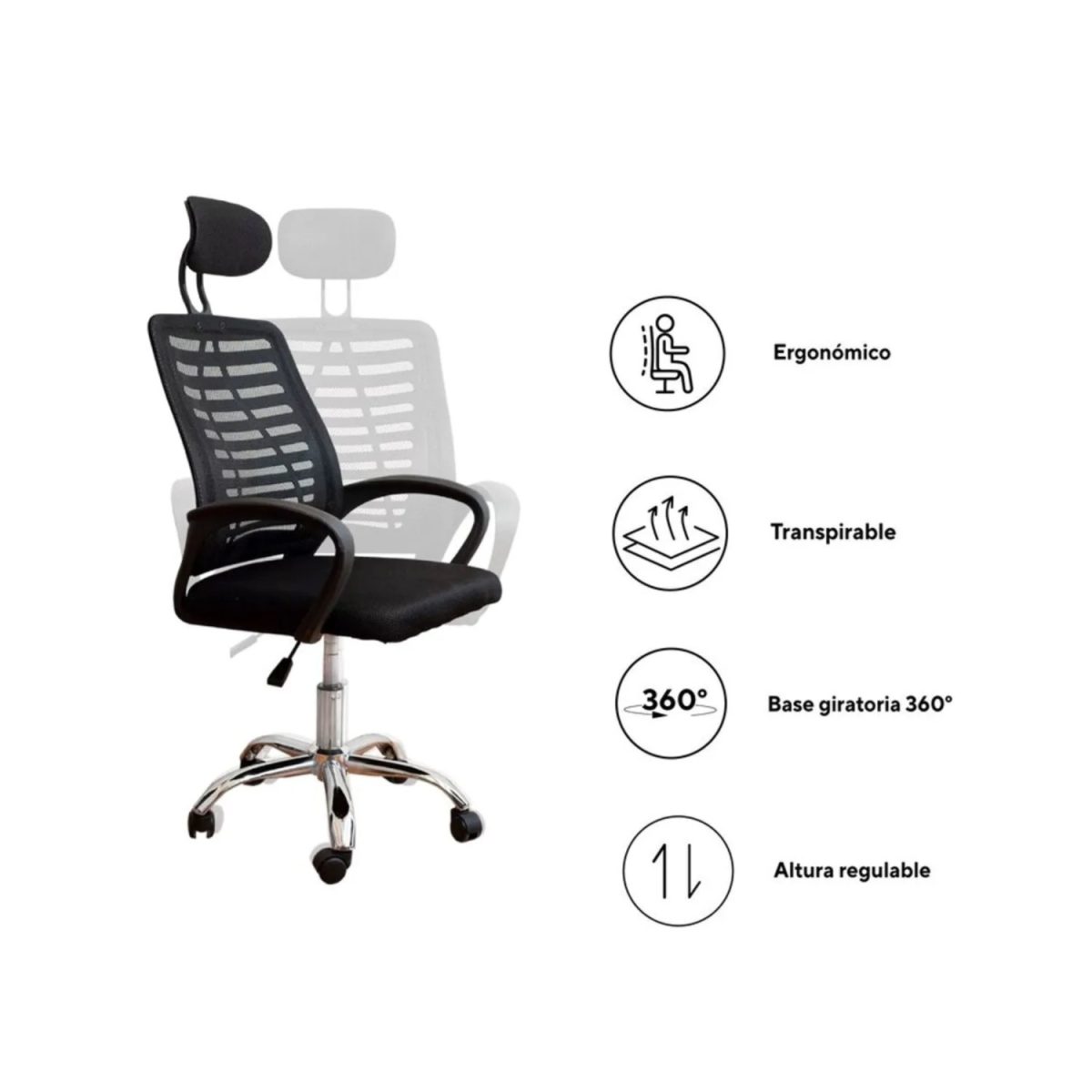 Silla Ergonómica de Oficina con Cabecera y Respaldo - Imagen 6