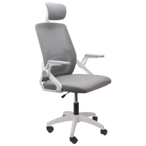 Silla Ergonómica de Oficina con Cabecera y Respaldo Regulables Gris y Blanco