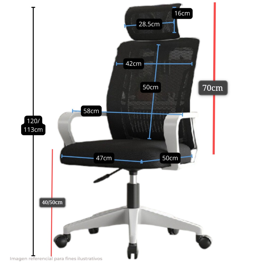 Silla Ergonómica con Asiento Amplio y Brazos Blanco - Imagen 2