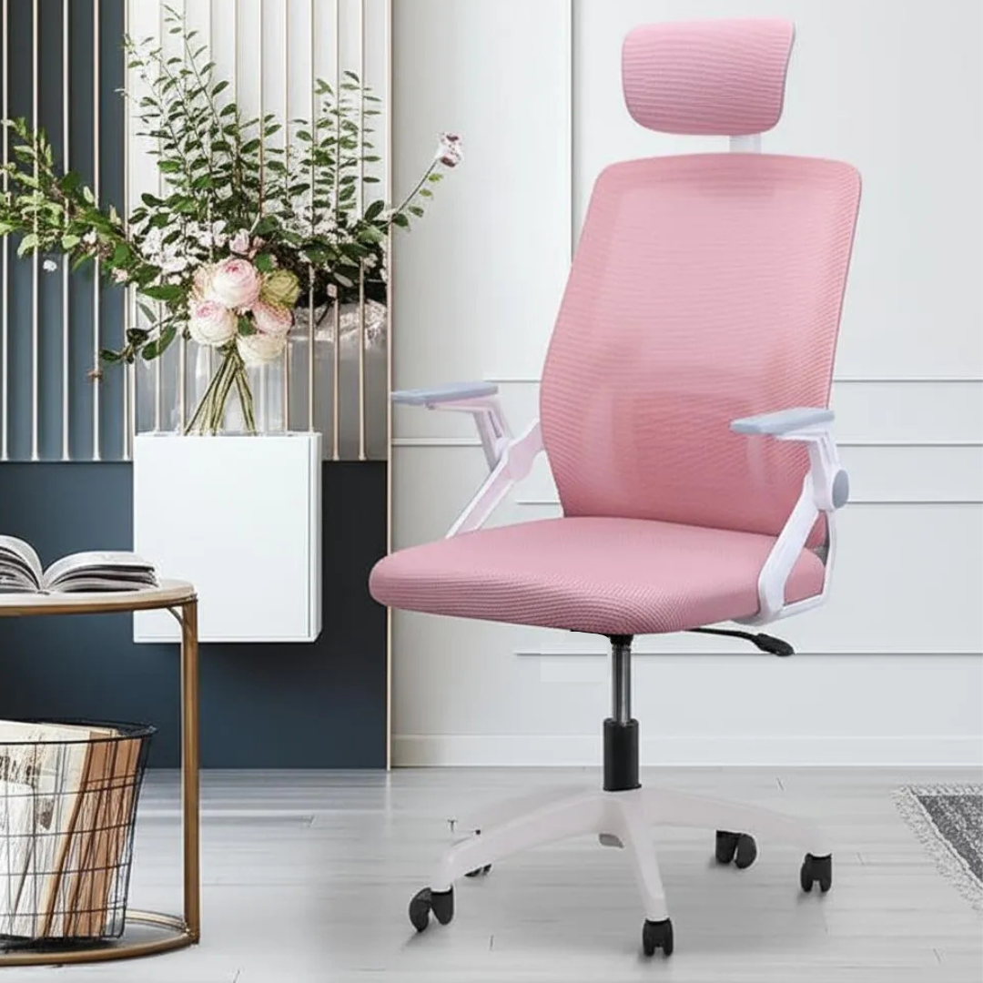 Silla Ergonómica de Oficina con Cabecera y Respaldo Regulables Rosada - Imagen 3