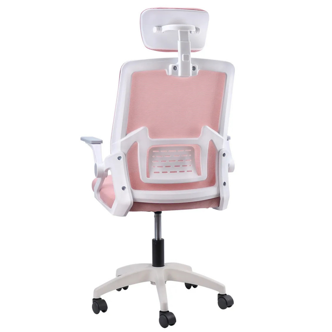 Silla Ergonómica de Oficina con Cabecera y Respaldo Regulables Rosada - Imagen 4