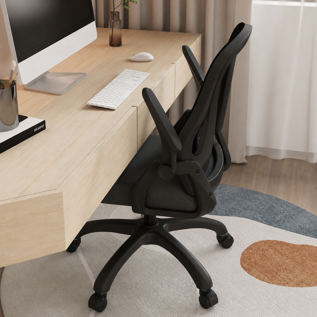 Silla de Oficina Moderna sin Reposacabeza con Ruedas Giratorias Negro - Imagen 4